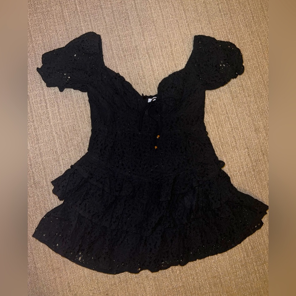 Black floral lace playsuit romper dress